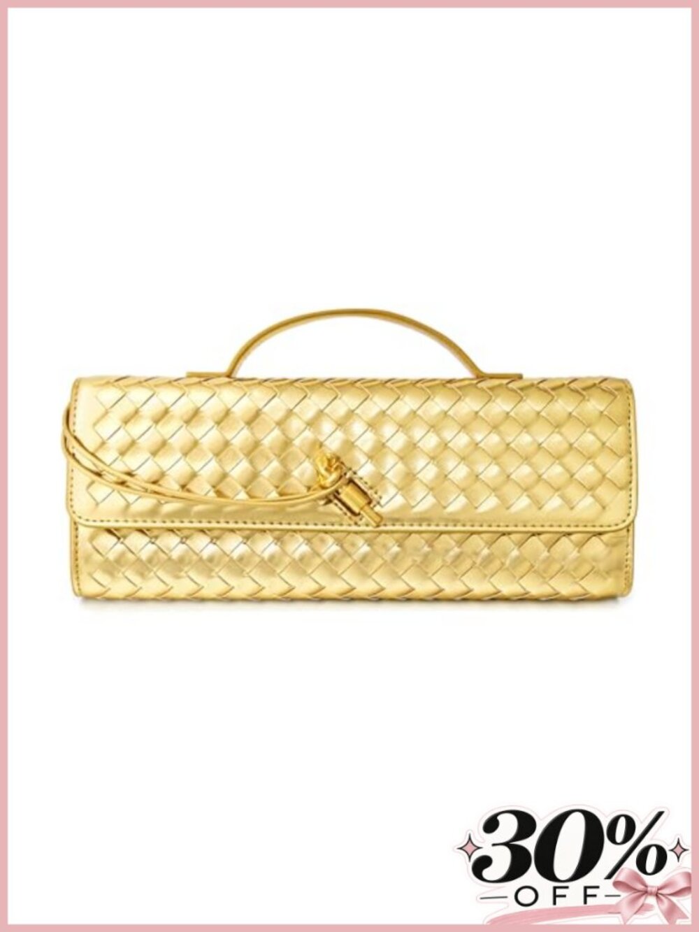 Woven Faux Leather Evening Clutch Crossbody Bag with Adjustable Strap